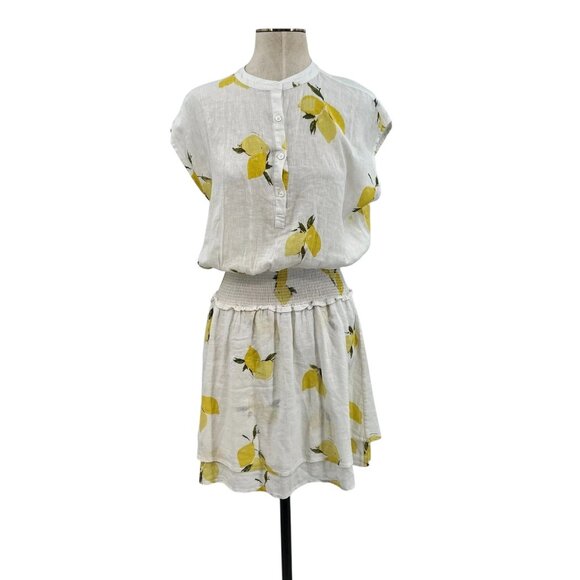 Rails Angelina Dress Mini Linen Citronnade Lemon Print White Yellow Size Medium - Picture 1 of 2